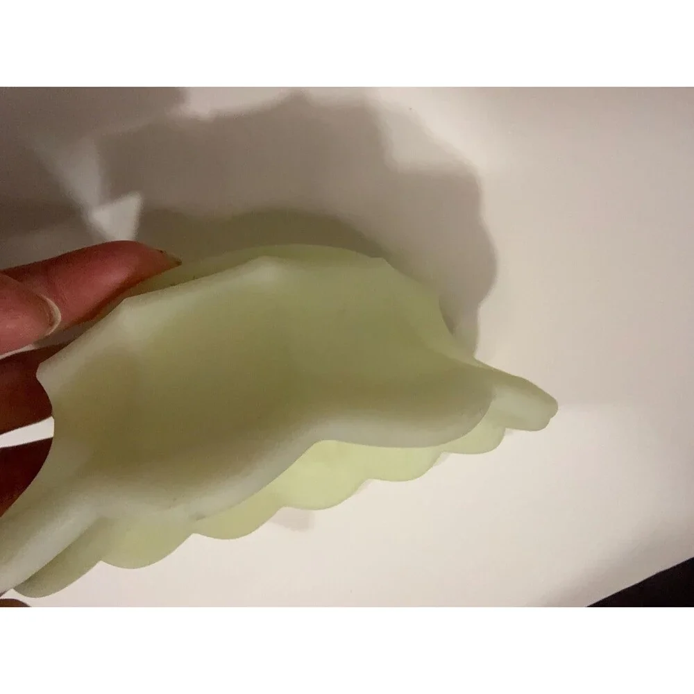 Vintage Fenton Custard Lime Frosted Flower Bowl Glass Ruffled Uranium